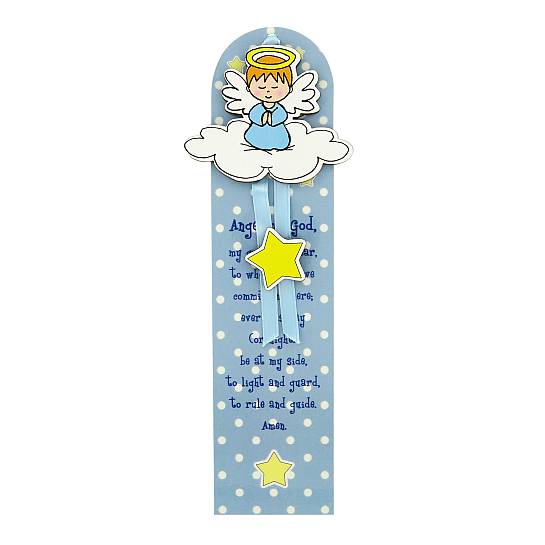 Segnalibro Angelo Custode A Forma Di Cupola Con Fiocchetto Azzurro 5 5 X 22 5 Cm Inglese 7114acazin Ferrari Arrighetti