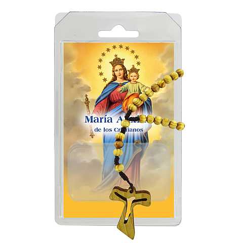 Rosario ulivo con tau e preghiera alla Madonna Ausiliatrice - spagnolo