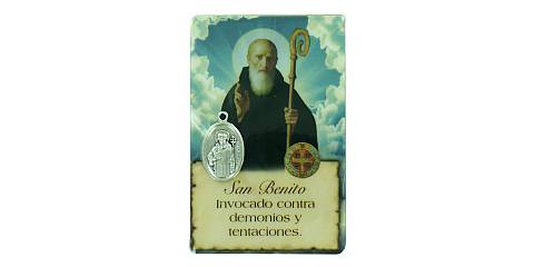 Card San Benedetto della guarigione in PVC con preghiera e medaglia - 5,5 x 8,5 cm - spagnolo