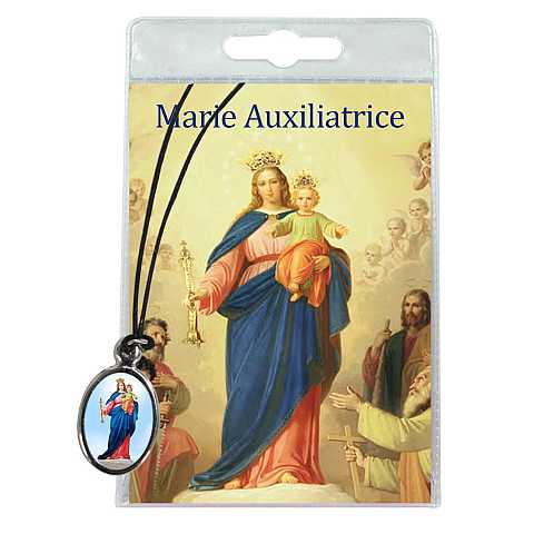 Medaglia Madonna Ausiliatrice con laccio e preghiera in francese	