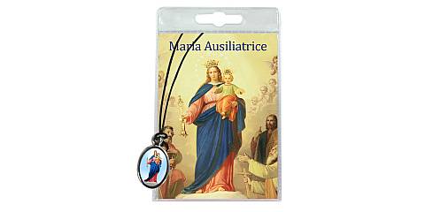 Medaglia Madonna Ausiliatrice con laccio e preghiera in italiano	