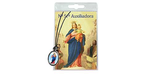 Medaglia Madonna Ausiliatrice con laccio e preghiera in portoghese	