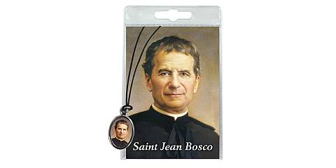 Medaglia San Giovanni Bosco con laccio in blister con preghiera in francese	