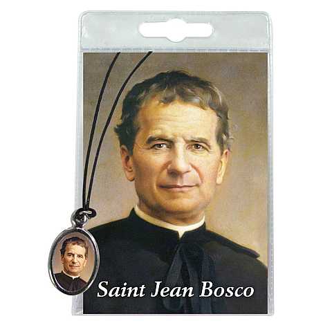 Medaglia San Giovanni Bosco con laccio in blister con preghiera in francese	