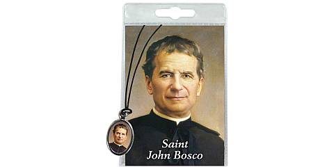 Medaglia San Giovanni Bosco con laccio e preghiera in inglese	
