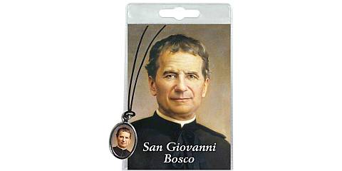 Medaglia San Giovanni Bosco con laccio e preghiera in italiano	