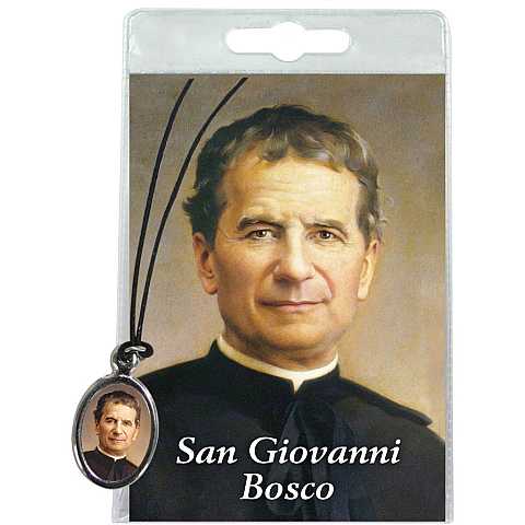 Medaglia San Giovanni Bosco con laccio e preghiera in italiano	