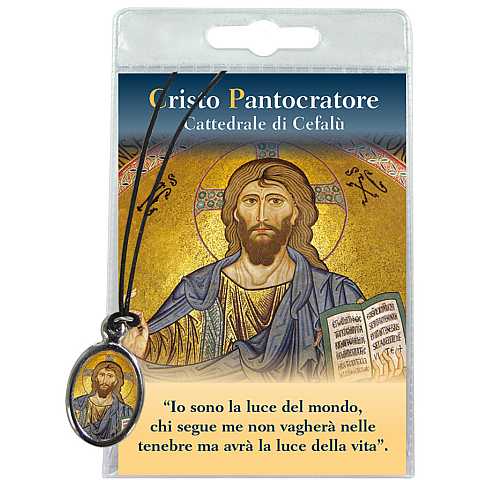 Medaglia Cristo Pantocratore (Duomo di Cefalù) con laccio e con preghiera in italiano