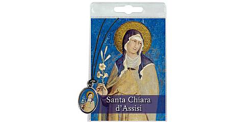 Medaglia Santa Chiara con laccio e preghiera in italiano