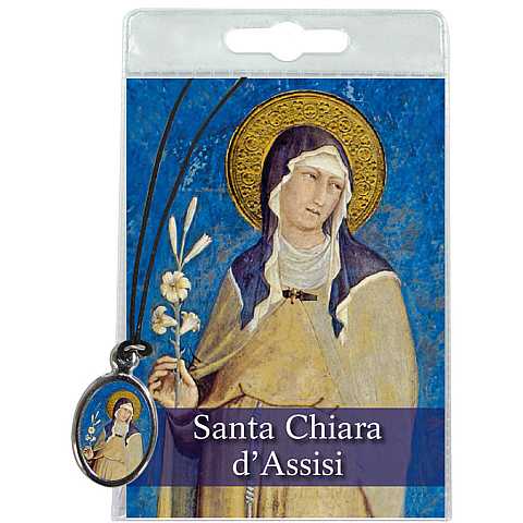 Medaglia Santa Chiara con laccio e preghiera in italiano