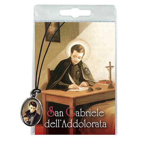 Medaglia San Gabriele dell'Addolorata con laccio e preghiera in italiano
