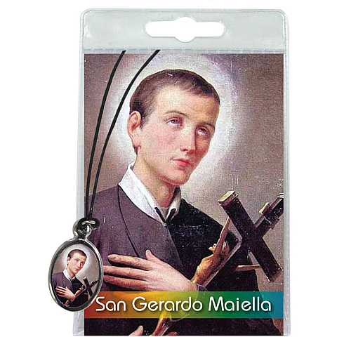 Medaglia Santuario San Gerardo Maiella con laccio in blister con preghiera in italiano