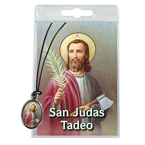 Medaglia San Giuda Taddeo Madrid con laccio e preghiera in spagnolo	