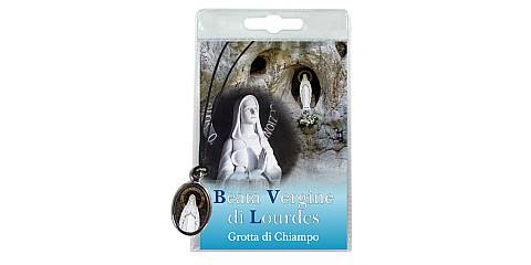 Medaglia grotta Madonna di Lourdes di Chiampo con laccio e preghiera in italiano