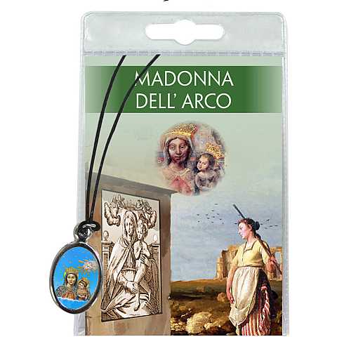 Medaglia Santuario Madonna dell'Arco con laccio e preghiera in italiano