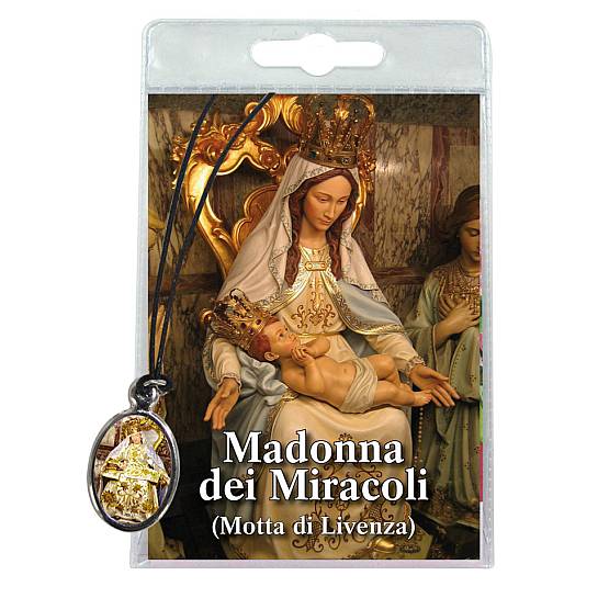 Medaglia Madonna dei Miracoli con laccio e preghiera in italiano