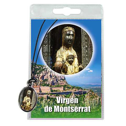Medaglia Madonna di Montserrat con laccio e preghiera in spagnolo