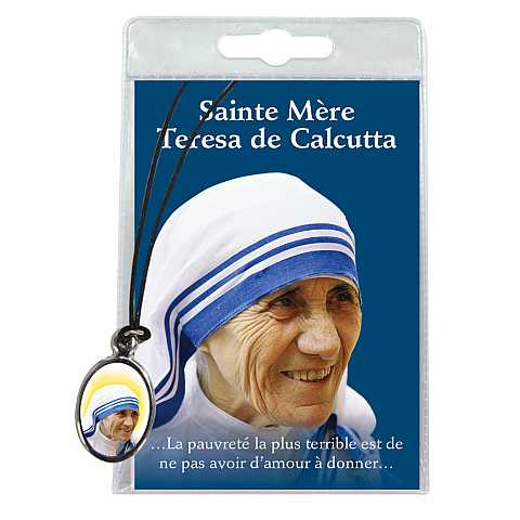 Medaglia Santa Madre Teresa di Calcutta con laccio e preghiera in francese