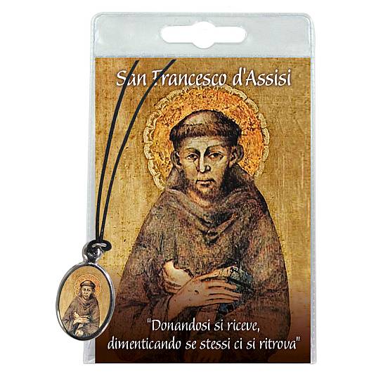 Medaglia San Francesco con laccio e preghiera in italiano