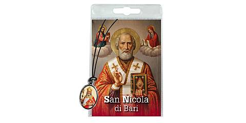 Medaglia San Nicola di Bari con laccio e preghiera in italiano