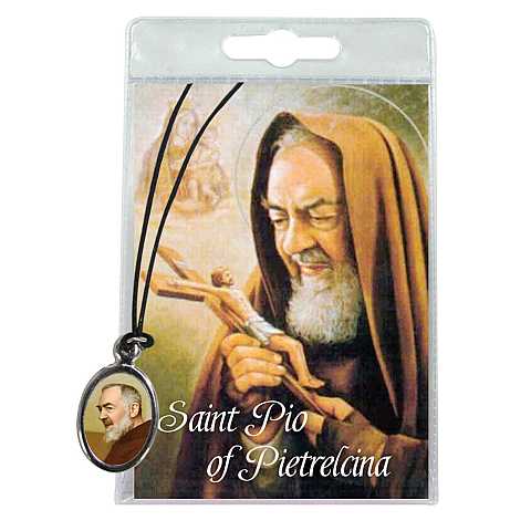 Medaglia San Pio con laccio e preghiera in inglese
