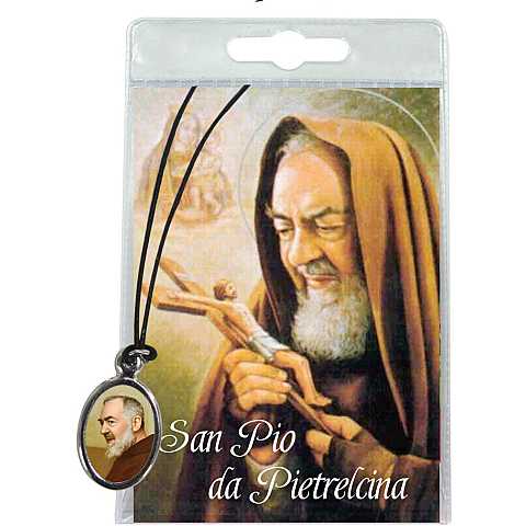 Medaglia San Pio con laccio e preghiera in italiano