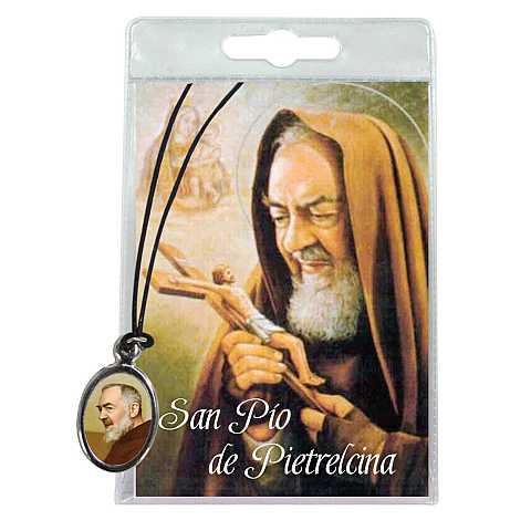 Medaglia San Pio con laccio e preghiera in spagnolo