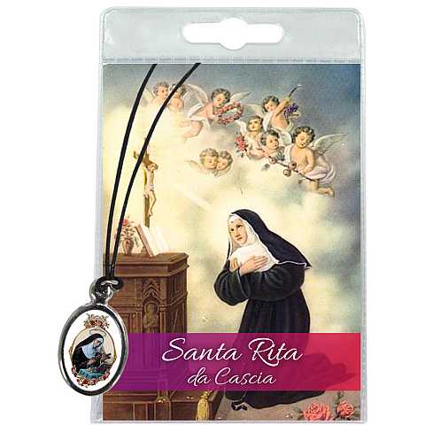 Medaglia Santa Rita con laccio e preghiera in italiano