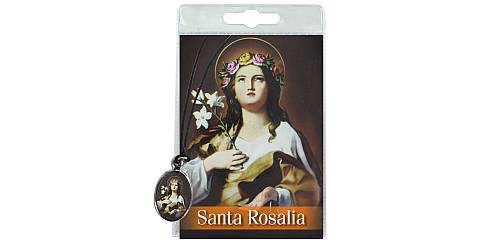 Medaglia Santa Rosalia (Palermo) con laccio e preghiera in italiano 