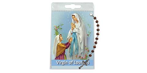 Decina della Madonna di Lourdes con blister trasparente e preghiera - inglese