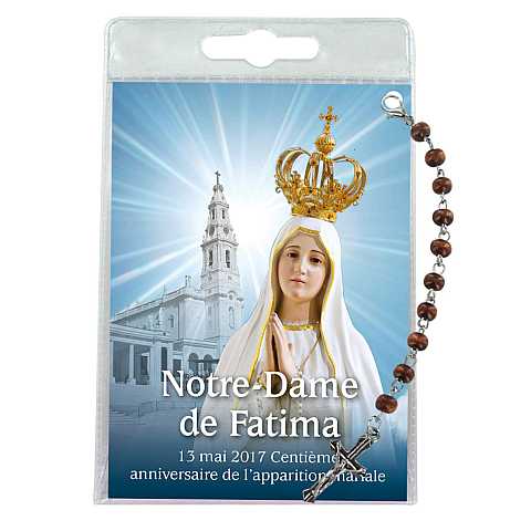Decina della Madonna di Fatima con blister trasparente e preghiera - francese