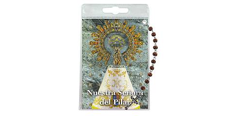 Decina di Madonna del Pilar con blister trasparente e preghiera - spagnolo