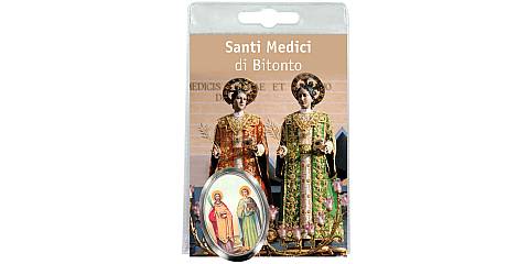 Calamita Santi Cosima e Damiano di Bitonto in metallo nichelato con preghiera in italiano