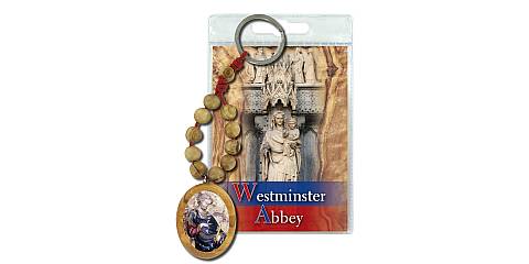 Portachiavi San Pietro (Abbazia di Westminster) con decina in ulivo e preghiera in inglese