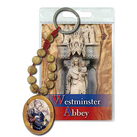 Portachiavi San Pietro (Abbazia di Westminster) con decina in ulivo e preghiera in inglese