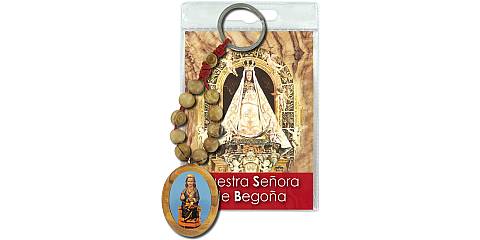 Portachiavi Madonna di Begona con decina in ulivo e preghiera in español
