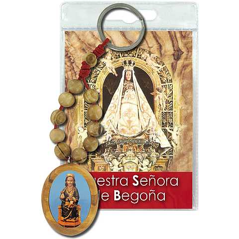 Portachiavi Madonna di Begona con decina in ulivo e preghiera in español