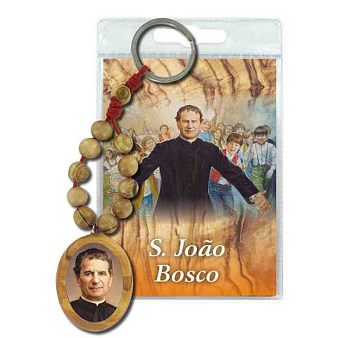 Portachiavi San Giovanni Bosco con decina in ulivo e preghiera in portoghese