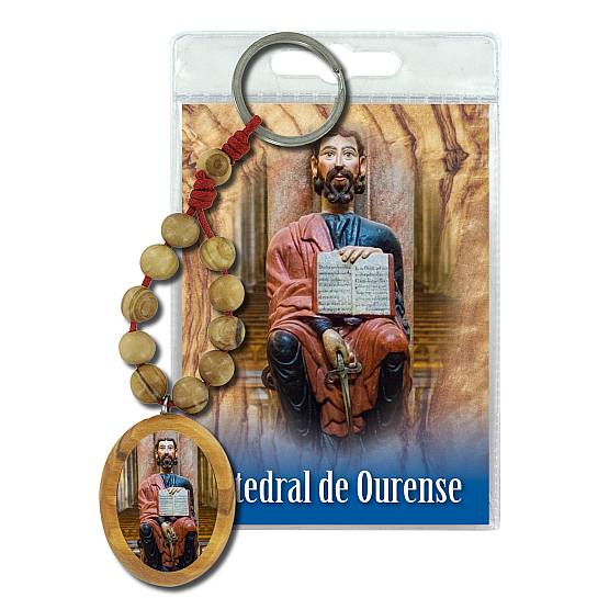 Portachiavi Catedral de Ourense con decina in ulivo e preghiera in spagnolo