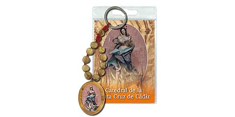 Portachiavi Catedral de Cadiz con decina in ulivo e preghiera in spagnolo
