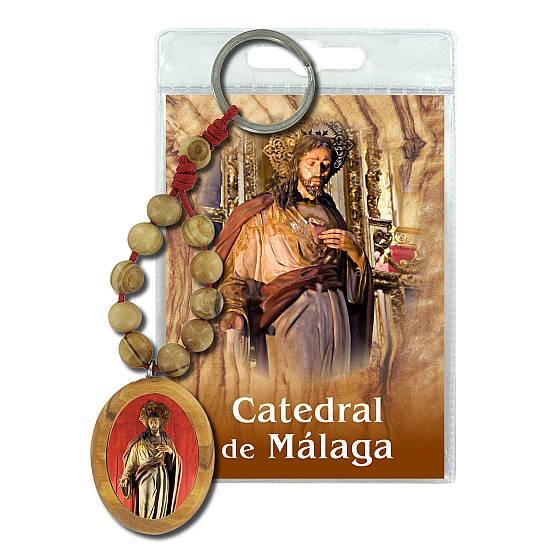 Portachiavi Catedral de Malaga con decina in ulivo e preghiera in spagnolo