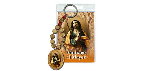 Portachiavi San Giacomo il Maggiore con decina in ulivo e preghiera in spagnolo
