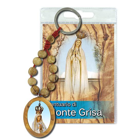 Portachiavi Santuario di Monte Grisa (Trieste) con decina in ulivo e preghiera in italiano