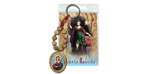 Portachiavi Santa Lucia con decina in ulivo e preghiera in spagnolo