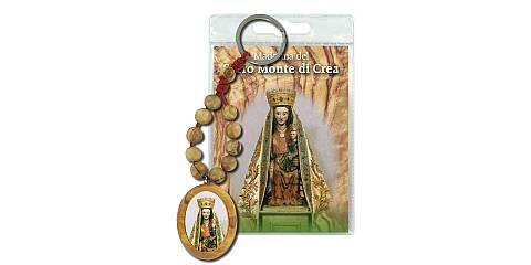 Portachiavi Madonna del Sacro Monte di Crea con decina in ulivo e preghiera in italiano