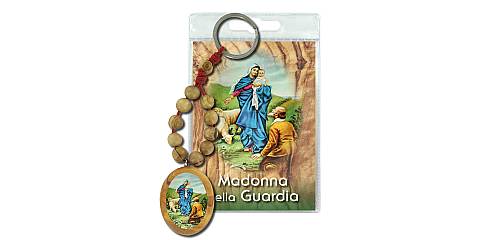 Portachiavi Madonna della Guardia (GenovA con decina in ulivo e preghiera in italiano