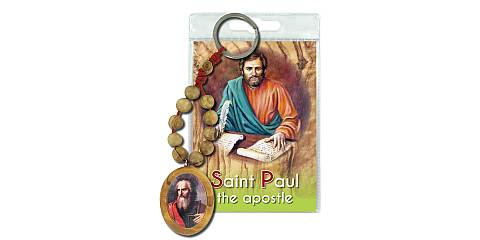 Portachiavi San Paolo apostolo con decina in ulivo e preghiera in inglese