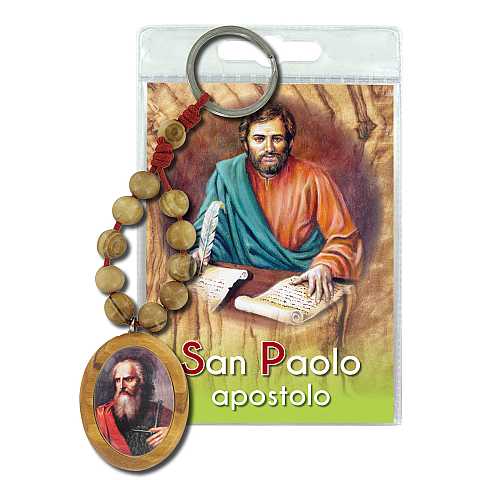 Portachiavi San Paolo apostolo con decina in ulivo e preghiera in italiano