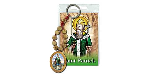 Portachiavi Saint Patrick con decina in ulivo e preghiera in inglese