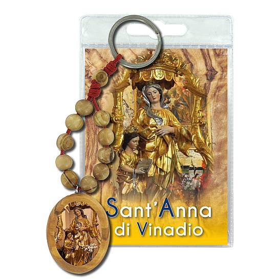 Portachiavi Sant'Anna di Vinadio con decina in ulivo e preghiera in italiano
